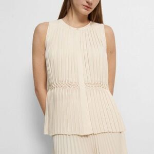 Theory Pleated Smocked Sleeveless Blouse in Recycled Georgette Vanilla Sz L